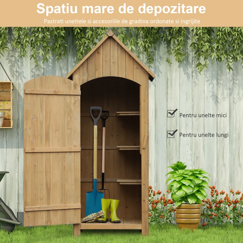 Outsunny Magazie de Scule de Gradina din Lemn Impermeabila cu Usi si Rafturi, 77.5x54.2x179.5 cm(m-5)