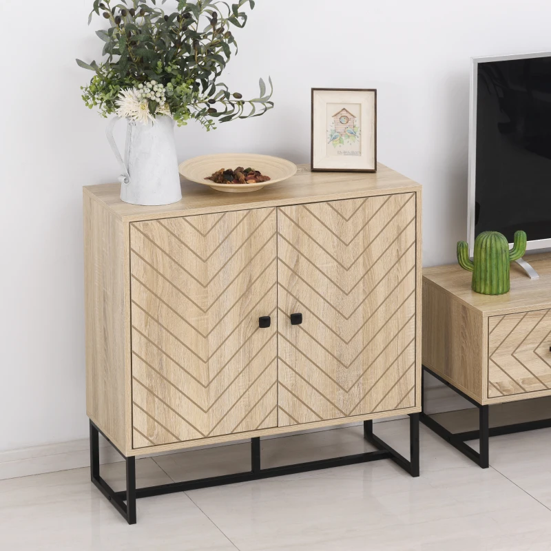 HOMCOM Steel Frame MDF 2-Tier Storage Cabinet Oak Tone