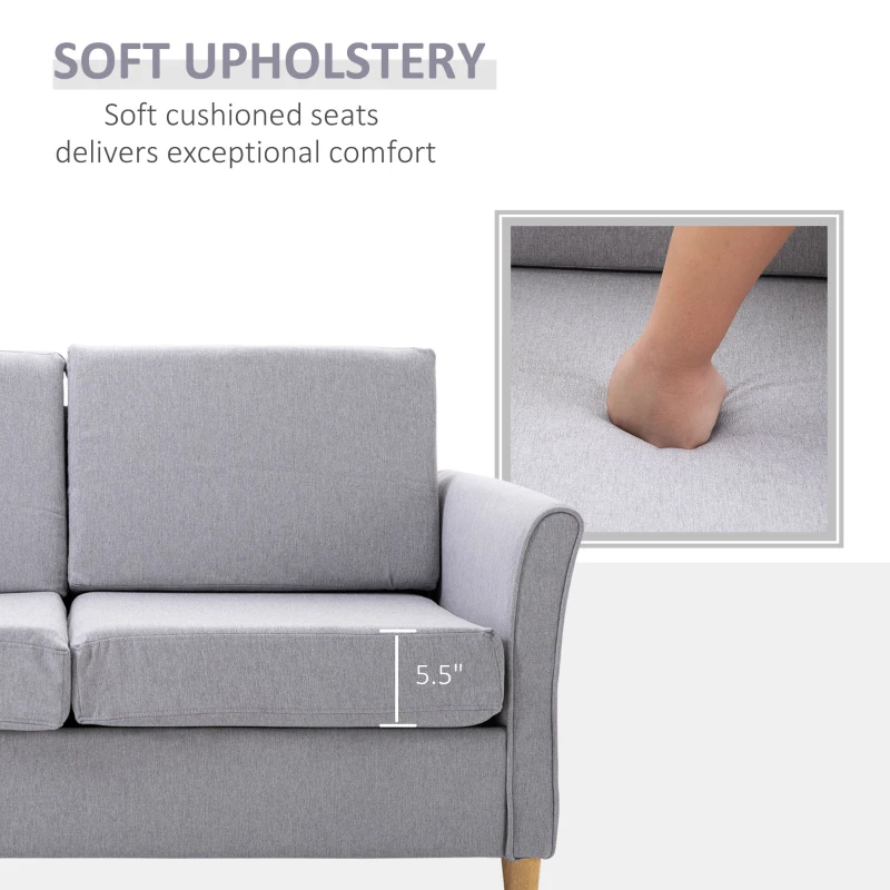 HOMCOM Loveseat Armchair, Grey, Linen Upholstery, Modern Style,  w/Armrest