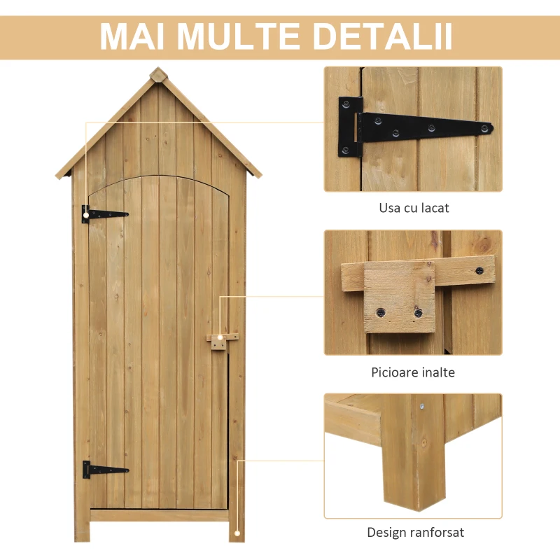 Outsunny Magazie de Scule de Gradina din Lemn Impermeabila cu Usi si Rafturi, 77.5x54.2x179.5 cm(m-6)