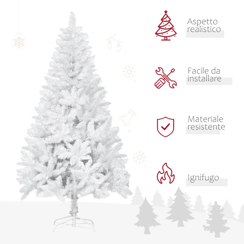 HOMCOM Albero di Natale Bianco con 550 Rami in PVC per Uso Interno, Ø102  x 180cm