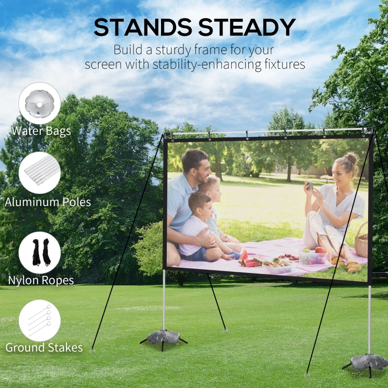HOMCOM Projector Screen and Stand, 80 Inch Portable Front & Rear Projection Screen, 4K HD 16:9 Screen for Outdoor and Indoor, Home Theater, Presentation