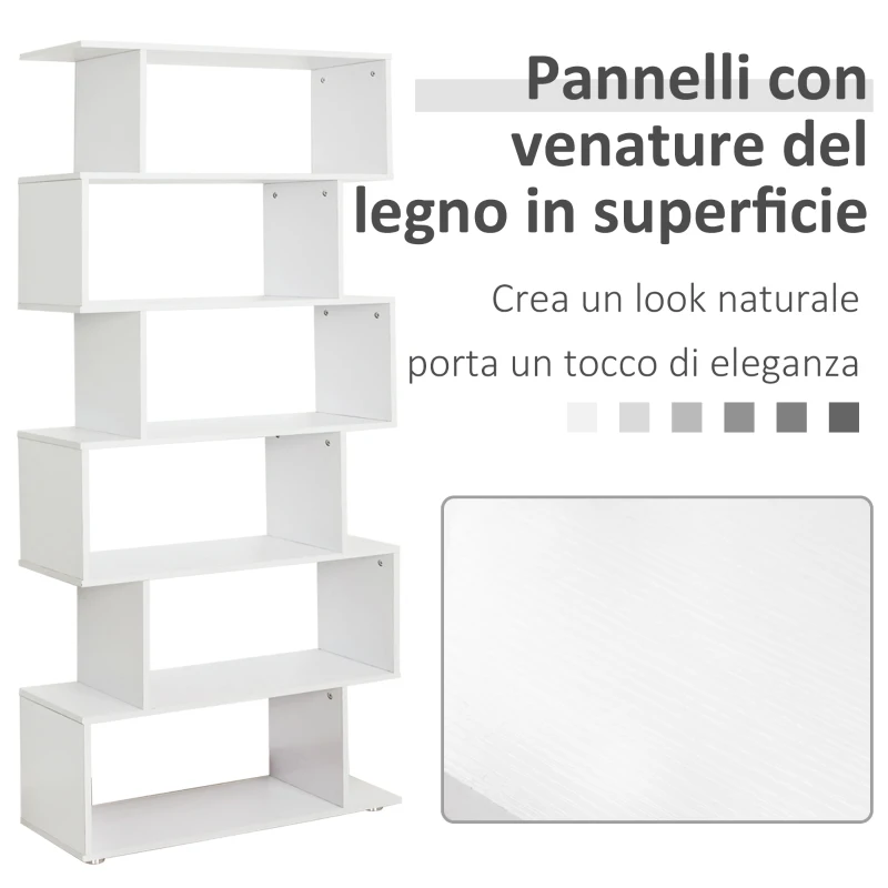 HOMCOM Libreria di Design Mobili Ufficio Scaffale in Legno 80x24x191cm Bianco