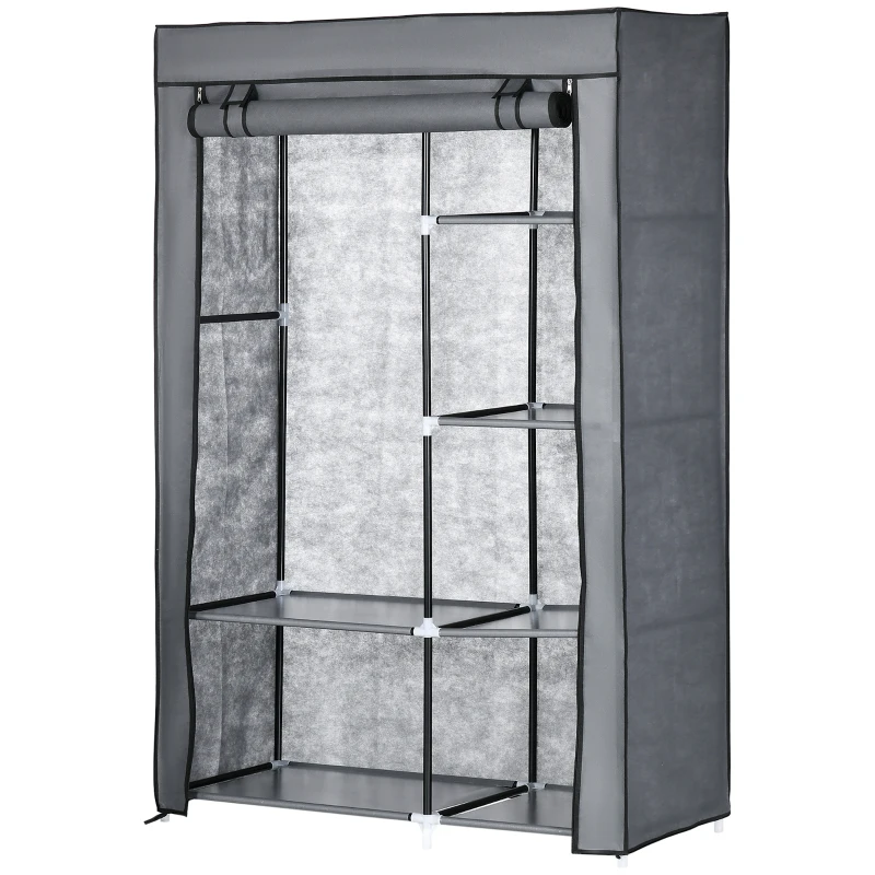 HOMCOM Armoire penderie multi-rangement - 6 étagères, 1 barre - non tissé gris