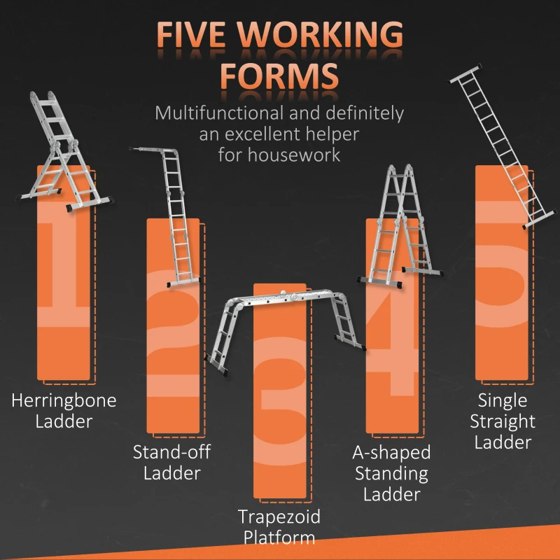 DURHAND Multifunctional 5-in-1 Telescoping Ladder with Safety Platforms, Alloy Aluminium 3.4M Multi Purpose 4-Fold Collapsible Ladder with 12 Steps, 150 kg Weight Capacity