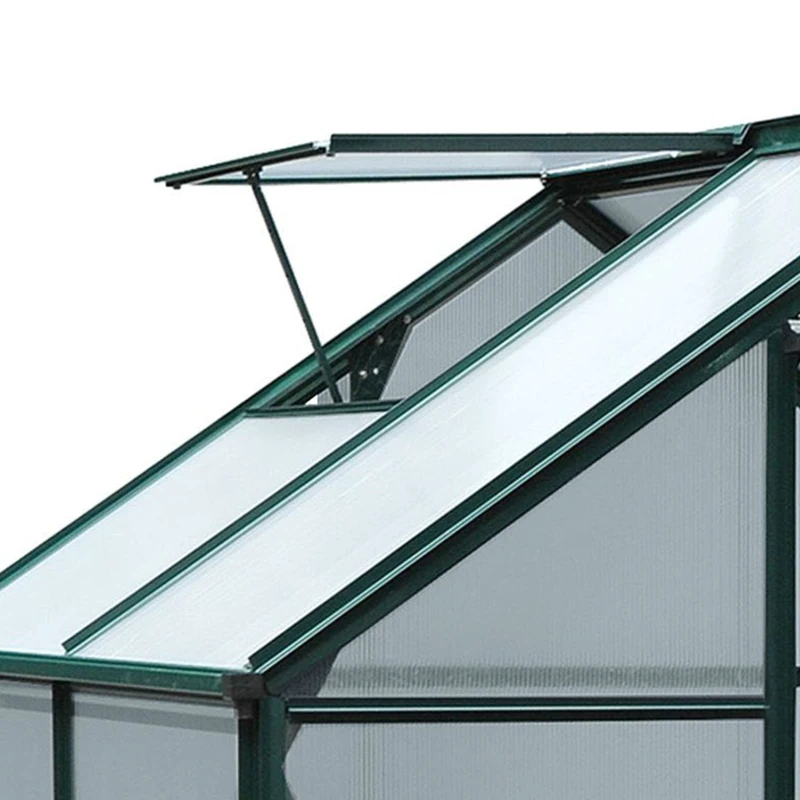 Outsunny 6 x 4ft Polycarbonate Greenhouse - Large Walk-In Green House with Sliding Door and Window, Garden Plant Growth House with Aluminium Frame and Foundation, Dark Green(m-9)