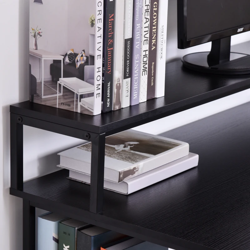 HOMCOM Scrivania per Computer con Ripiani per Monitor e CPU, Scrivania da Ufficio per Casa, Studio e Lavoro, Nera, 140 x 60 x 93cm