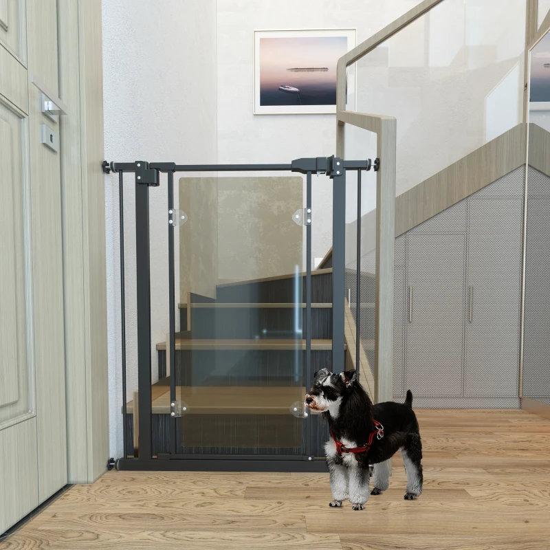 PawHut Pressure Fit Safety Gate for Doorways and Staircases, Dog Gate with Auto Closing Door, Double Locking, Acrylic Panel, 76-82 cm - Black