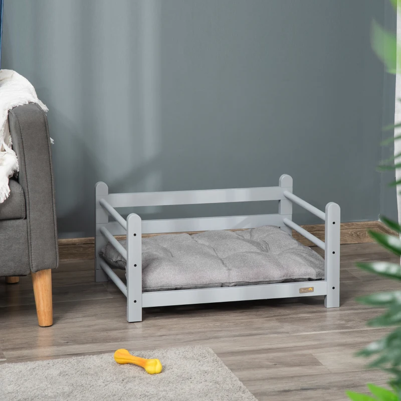 PawHut Raised Pet Bed for Small Dogs w/ Washable Cushion, Grey