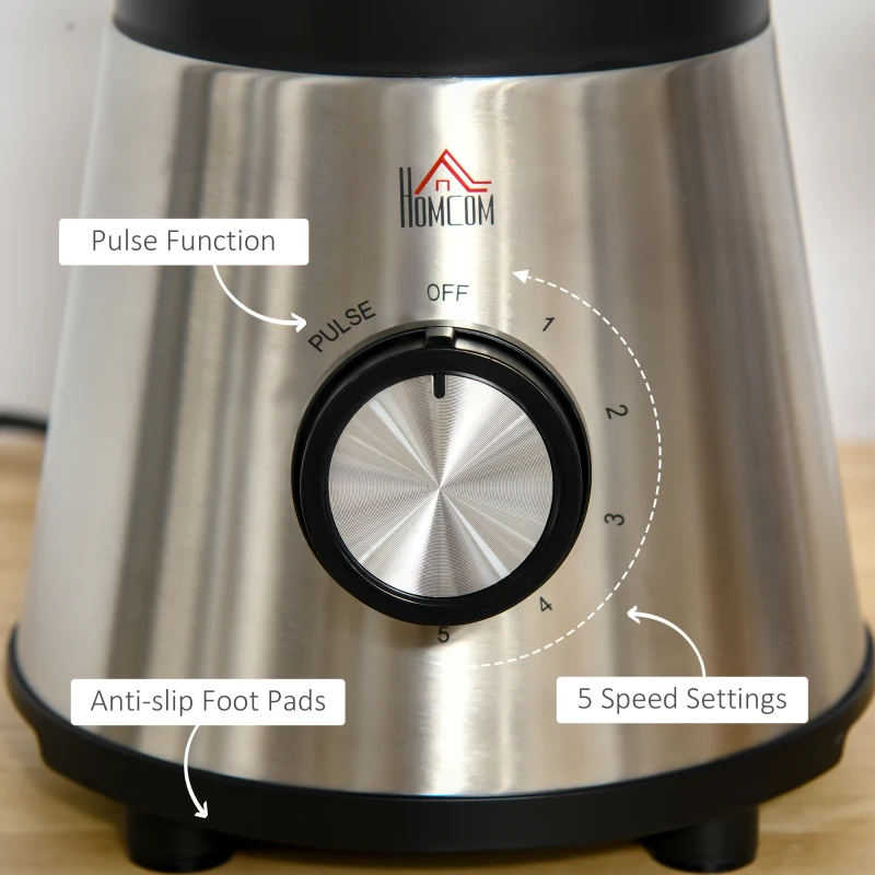 HOMCOM Blender Smoothie Maker, 900W Countertop Blender with 5 Speed Setting, Pulse Function, 1.5L Mix Cup, Portable Cup and Grinder for Ice, Fruit, Vegetable and Nut
