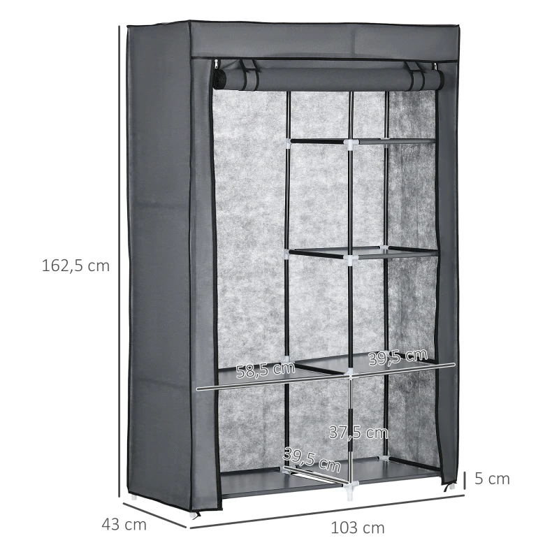 HOMCOM Armoire penderie multi-rangement - 6 étagères, 1 barre - non tissé gris