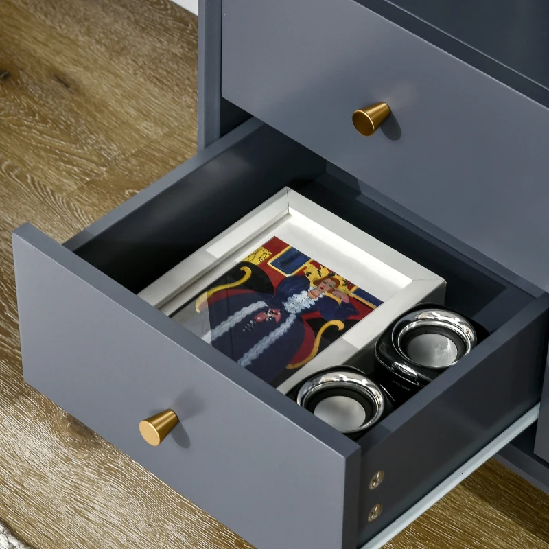 HOMCOM Modern Sideboard, Storage Cabinet with Glass Door Cupboard, 2 Drawers, Bedside Table for Bedroom, Living Room, Grey