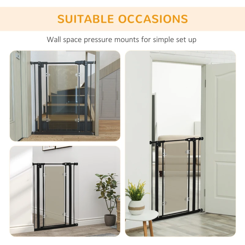 PawHut Pressure Fit Safety Gate for Doorways and Staircases, Dog Gate with Auto Closing Door, Double Locking, Acrylic Panel, 76-82 cm - Black