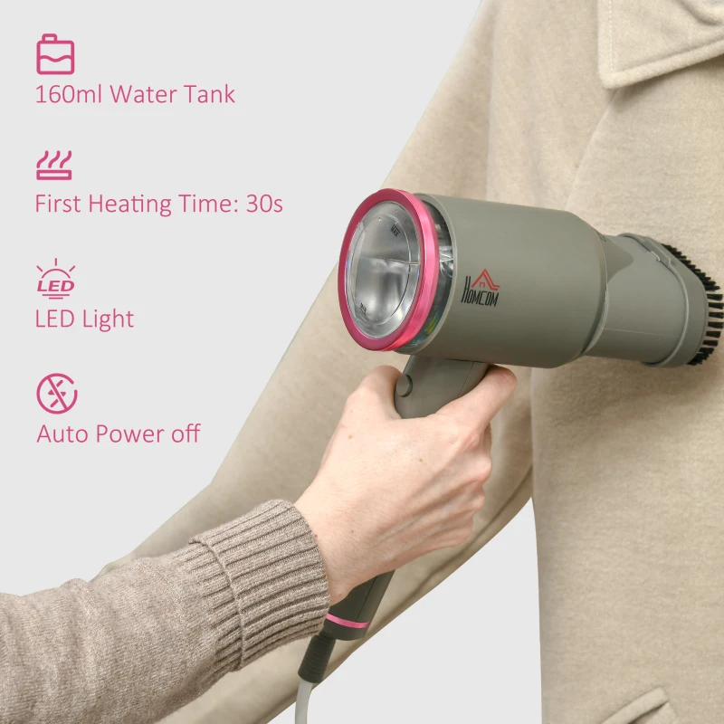 HOMCOM Handheld Clothes Steamer, 1520W Fabric Garment Steamer, Portable Travel Steam Iron Machine with 2 Steam Options, Detachable Water Tank, Fast Heating