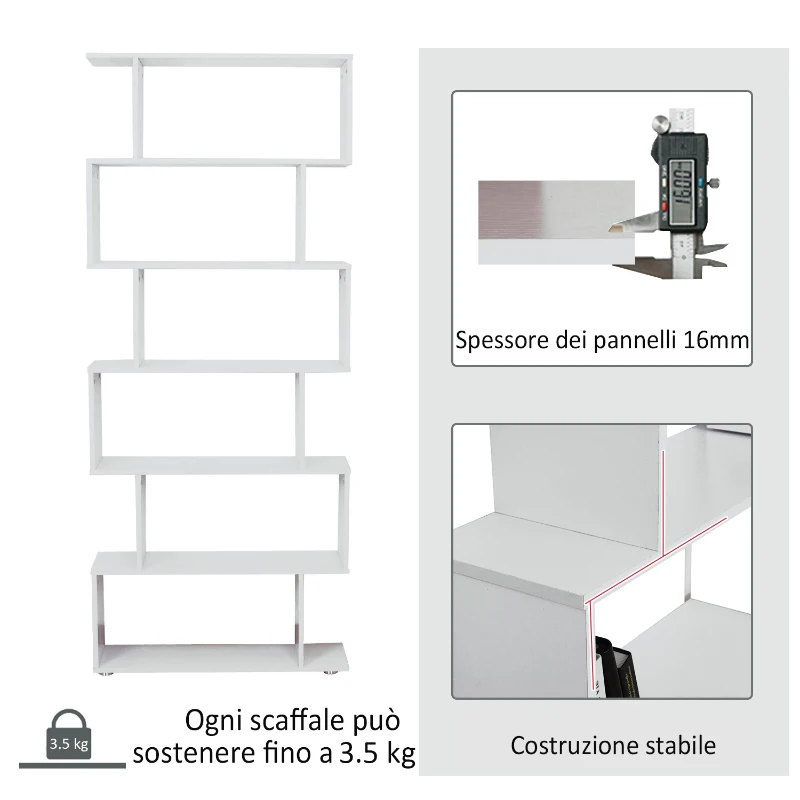 HOMCOM Libreria di Design Mobili Ufficio Scaffale in Legno 80x24x191cm Bianco
