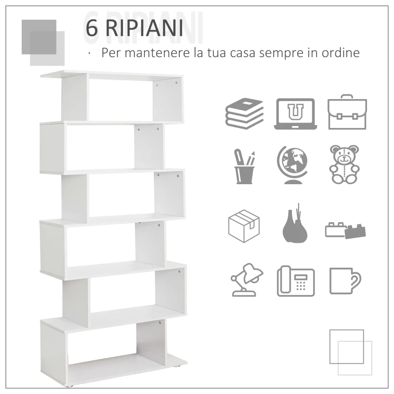 HOMCOM Libreria di Design Mobili Ufficio Scaffale in Legno 80x24x191cm Bianco
