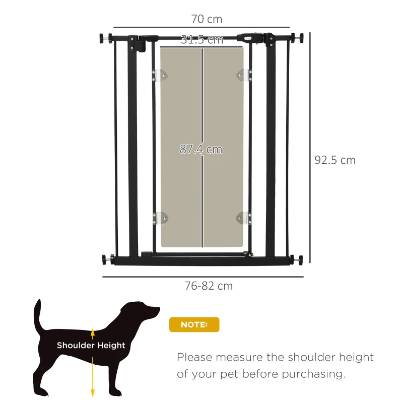 PawHut Pressure Fit Safety Gate for Doorways and Staircases, Dog Gate with Auto Closing Door, Double Locking, Acrylic Panel, 76-82 cm - Black