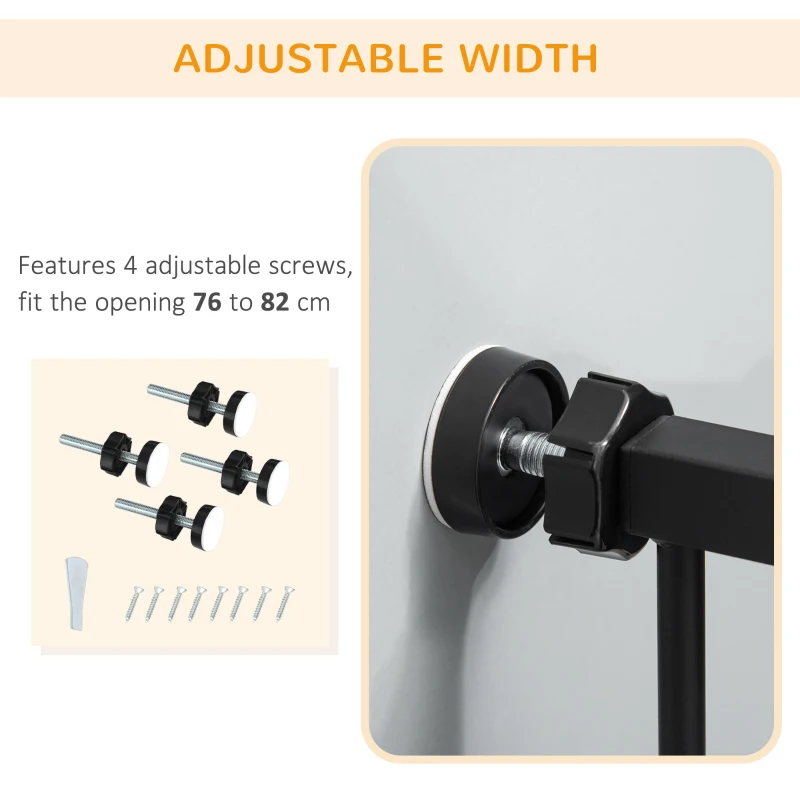 PawHut Pressure Fit Safety Gate for Doorways and Staircases, Dog Gate with Auto Closing Door, Double Locking, Acrylic Panel, 76-82 cm - Black