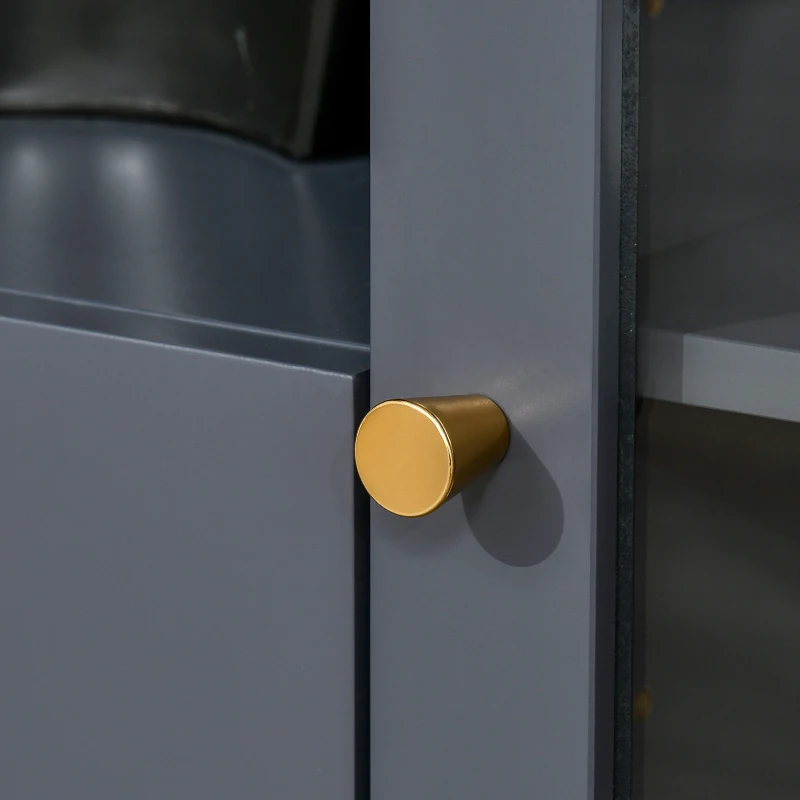 HOMCOM Modern Sideboard, Storage Cabinet with Glass Door Cupboard, 2 Drawers, Bedside Table for Bedroom, Living Room, Grey