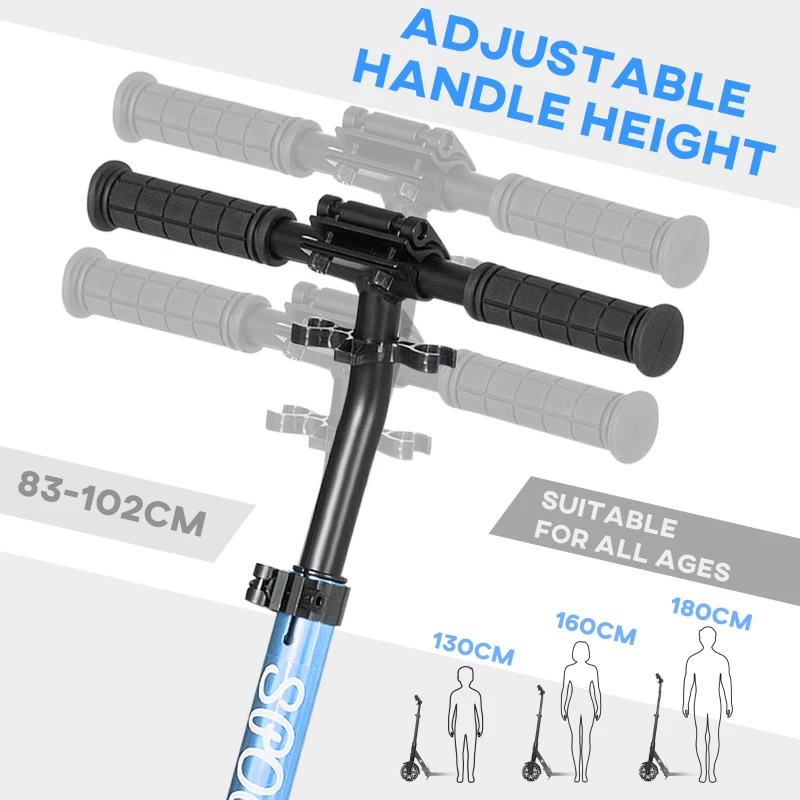HOMCOM Adult Kick Scooter, with Dual Shock Absorber and ABEC-9 Bearing - Blue