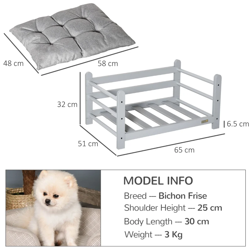 PawHut Raised Pet Bed for Small Dogs w/ Washable Cushion, Grey