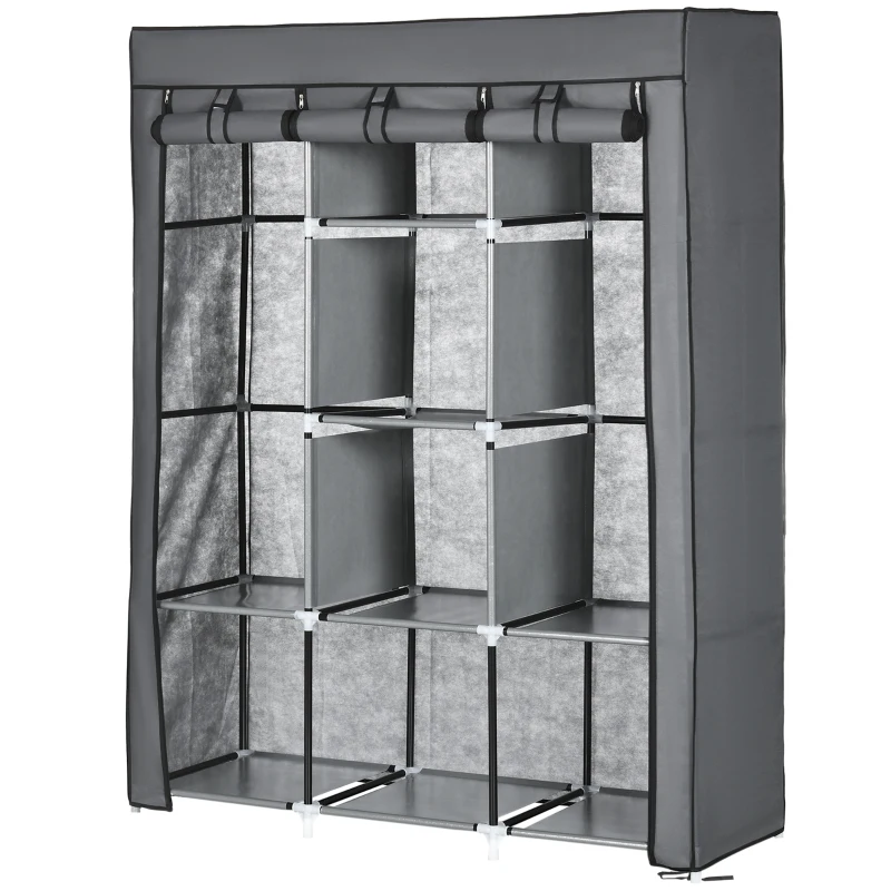HOMCOM Armoire penderie multi-rangement - 8 étagères, 2 barres - non tissé gris