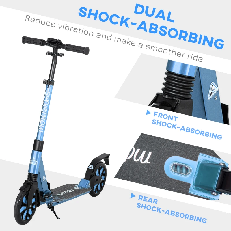 HOMCOM Adult Kick Scooter, with Dual Shock Absorber and ABEC-9 Bearing - Blue