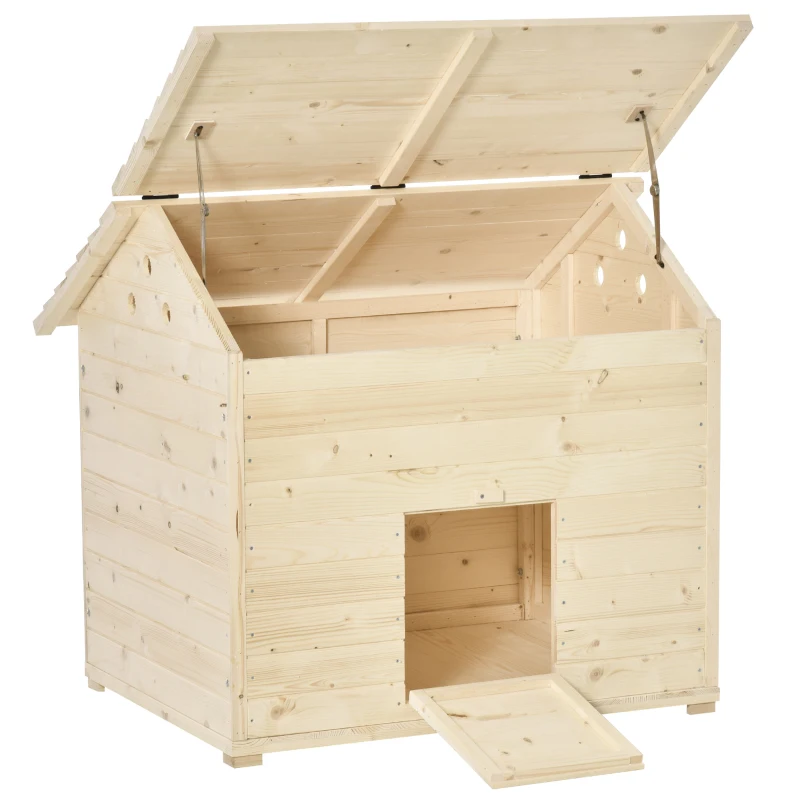 PawHut Wooden Duck House Poultry Coop for 2-4 Ducks with Openable Roof Raised Feet Air Holes Natural