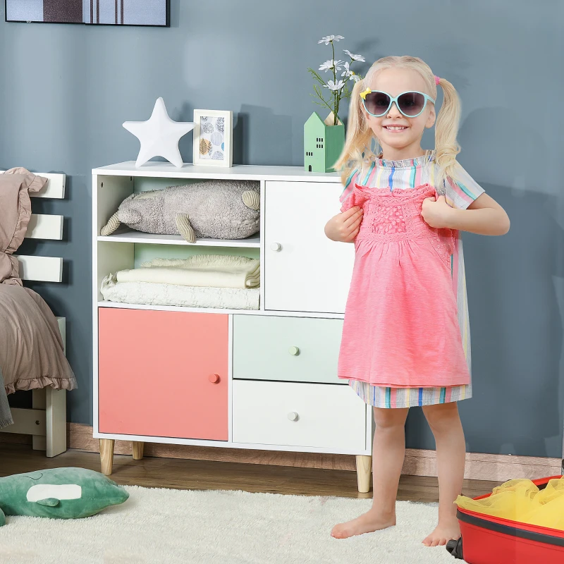 HOMCOM Kids Bookshelf  and Storage Children's Bookcase Multi-Shelf Modern Freestanding Cabinet of Drawer Study Bedroom Pink