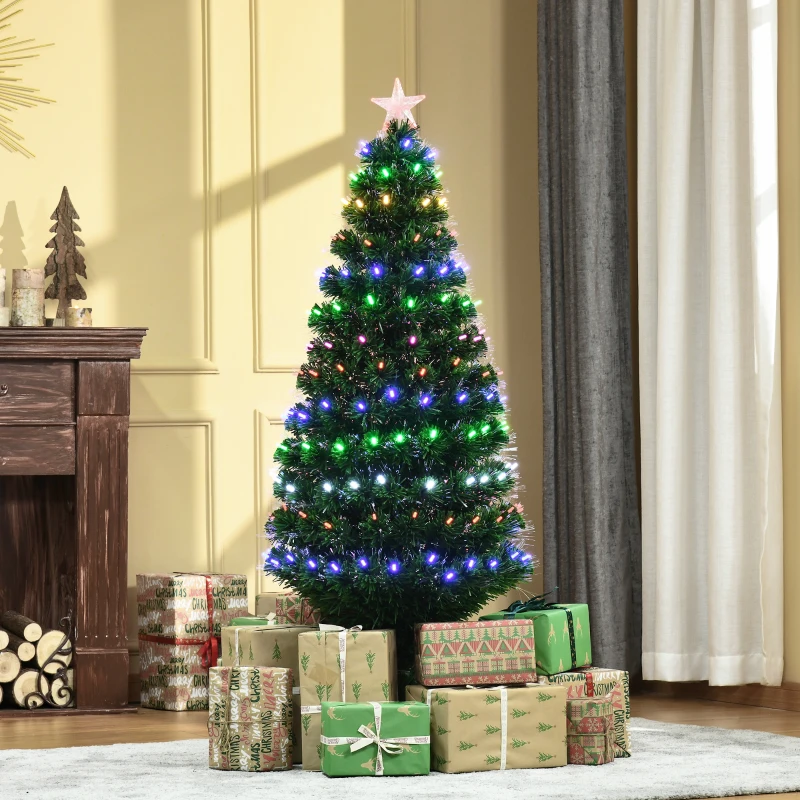 HOMCOM 5ft Prelit Christmas Tree, with Solid Metal Base, 170 Branch Tips, LED Lights Home Holiday Decoration