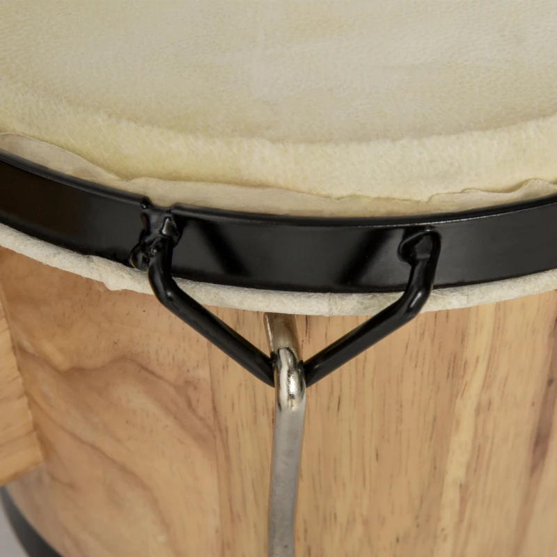 HOMCOM Wooden Bongo Drum Set, Φ7.75" & Φ7", Sheepskin Drum Head, Percussion Instrument, Includes Tuning Wrench & Bag, for Kids Adults Beginners
