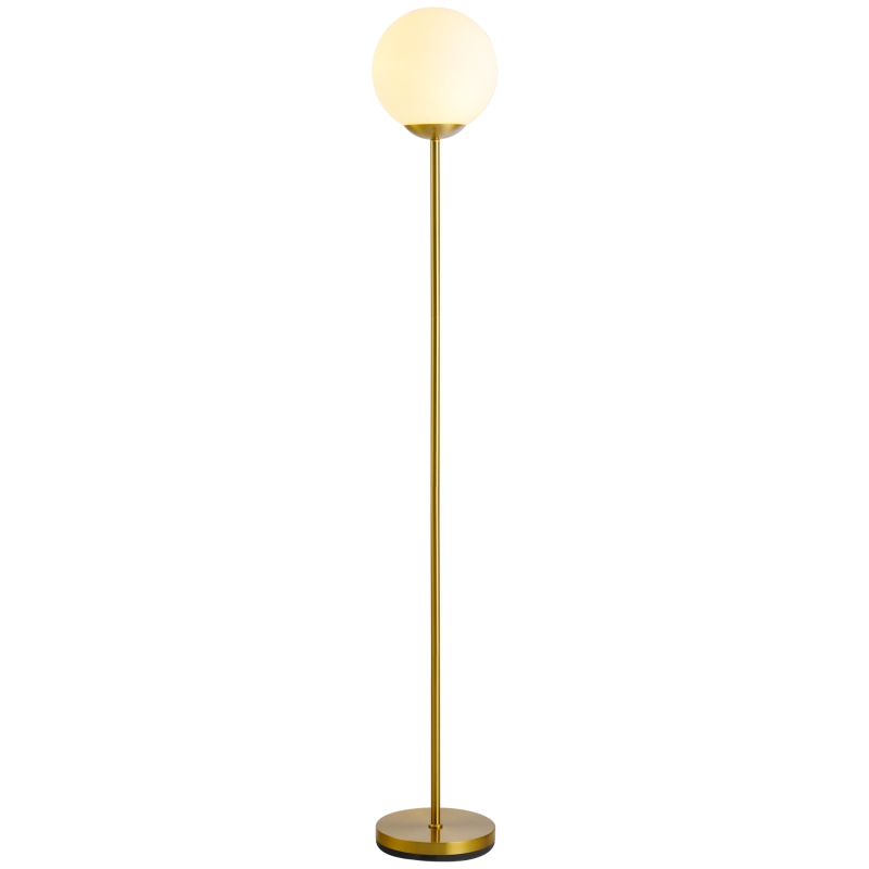 HOMCOM 171cm Glass Globe Floor Lamp, Metal Frame Sphere Light Pedal Switch, Modern Unique Standing Beautiful Furnishing, for Home, Office, Living Room, Gold
