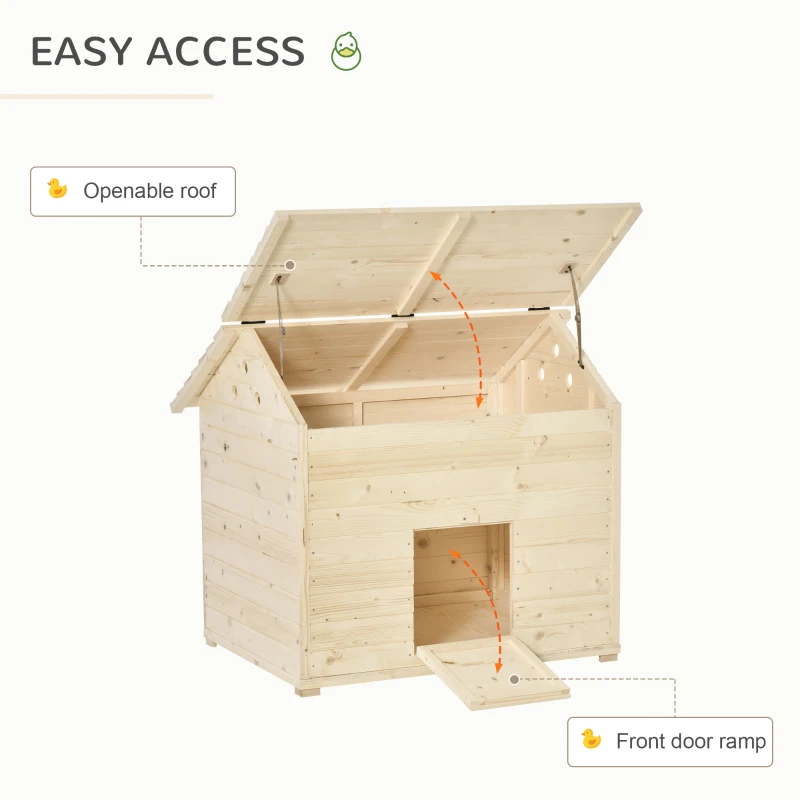 PawHut Wooden Duck House Poultry Coop for 2-4 Ducks with Openable Roof Raised Feet Air Holes Natural
