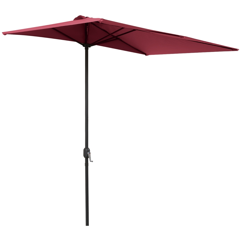 Outsunny Sombrilla Semicircular 230x130x245 cm Parasol para Pared de Jardín con Manivela y Mástil de Metal de Ø38 mm Terraza Balcón Rojo