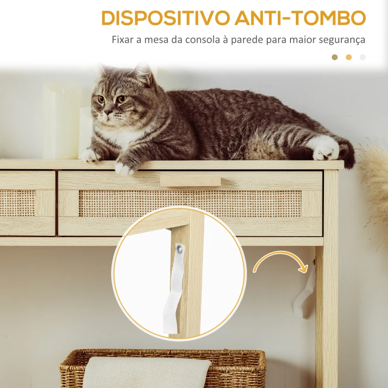 HOMCOM Mesa consola tipo aparador em malha com 2 gavetas e prateleira inferior para o corredor Quarto sala de estar 100x30x76 cm Natural