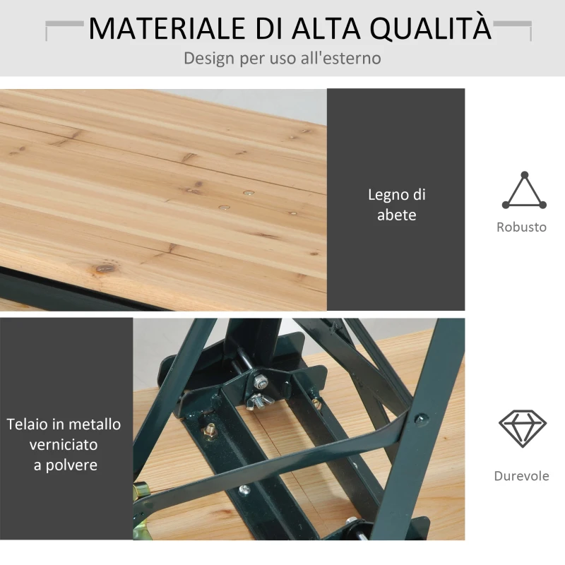 Outsunny Set Birreria da Giardino a 3pz Tavolo con 2 Panche Pieghevole in Legno di Abete