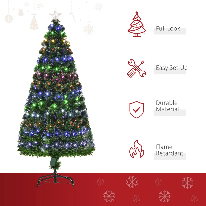 HOMCOM 5ft Prelit Christmas Tree, with Solid Metal Base, 170 Branch Tips, LED Lights Home Holiday Decoration