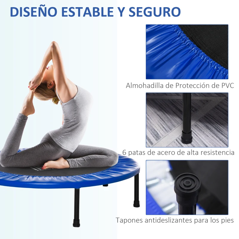 HOMCOM Cama Elástica Fitness Ø100 cm Trampolín de Acero con 36 Resortes con Protector de Borde Incluido para Entrenamiento Interior Carga Máx. 100 kg Negro y Azul