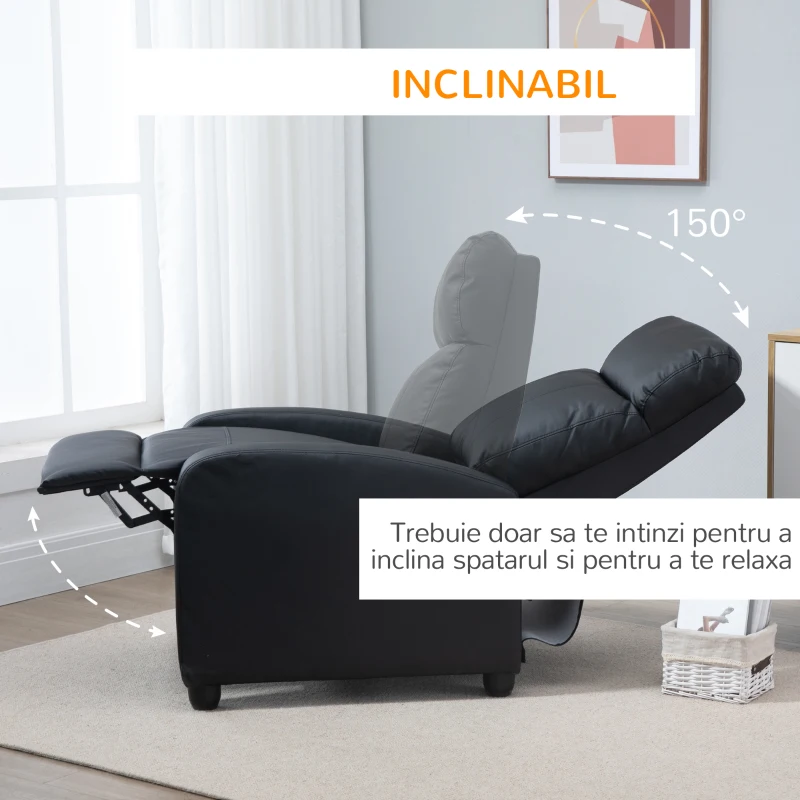HOMCOM Fotoliu pentru relaxare cu masaj cu 8 moduri si 5 intensitati, cu suport pentru picioare si telecomanda, din piele PU, negru(m-6)