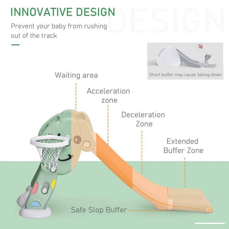 HOMCOM Kids Slide with Basketball Hoop Toddler Climber Freestanding Slider Playset