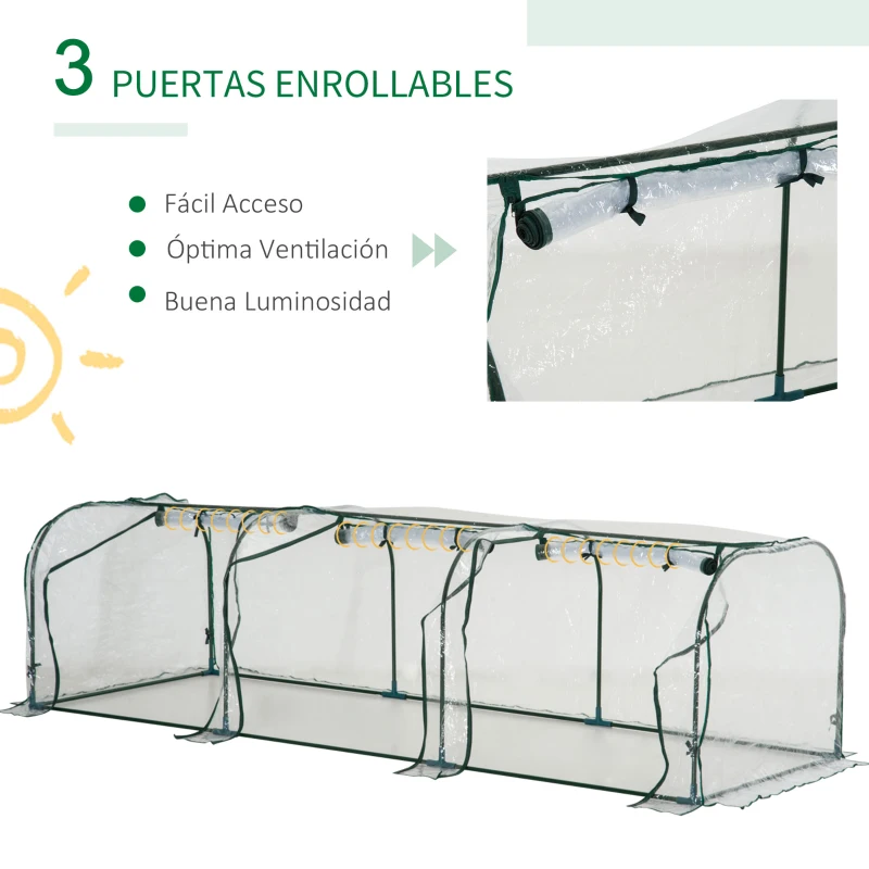 Outsunny Invernadero Caseta 300x100x80cm para Jardín Terraza Cultivo de Plantas Semilla Invernadero de Jardín Vivero Casero tipo Túnel Marco Acero y PVC