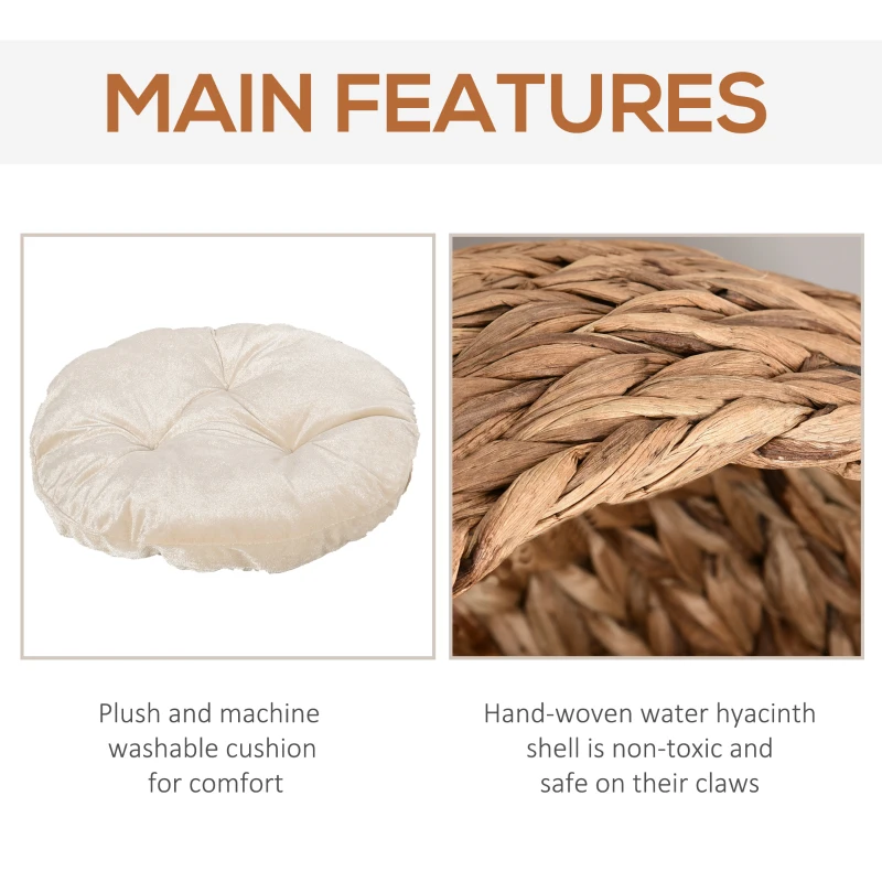 PawHut Patut pentru pisici cu inaltime din zambila de apa si fier cu perna detasabila si lavabila, 50x42x60 cm, maro