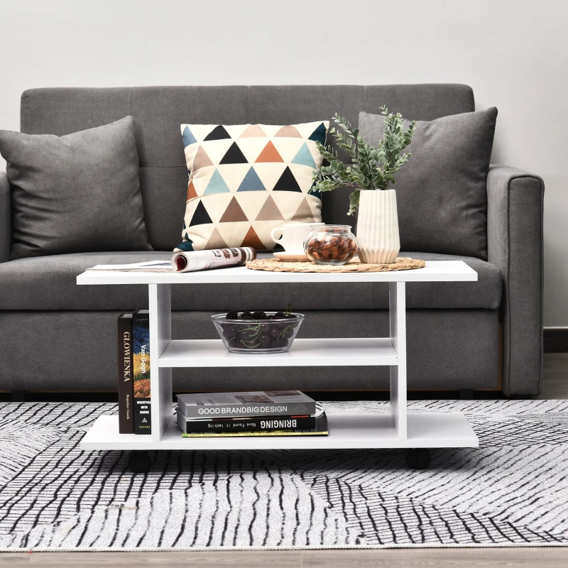 HOMCOM Modern TV Cabinet Stand Storage Shelves Table Mobile Bedroom Furniture Bookshelf Bookcase White