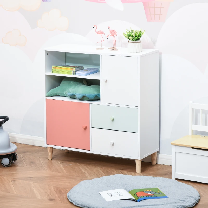 HOMCOM Kids Bookshelf  and Storage Children's Bookcase Multi-Shelf Modern Freestanding Cabinet of Drawer Study Bedroom Pink