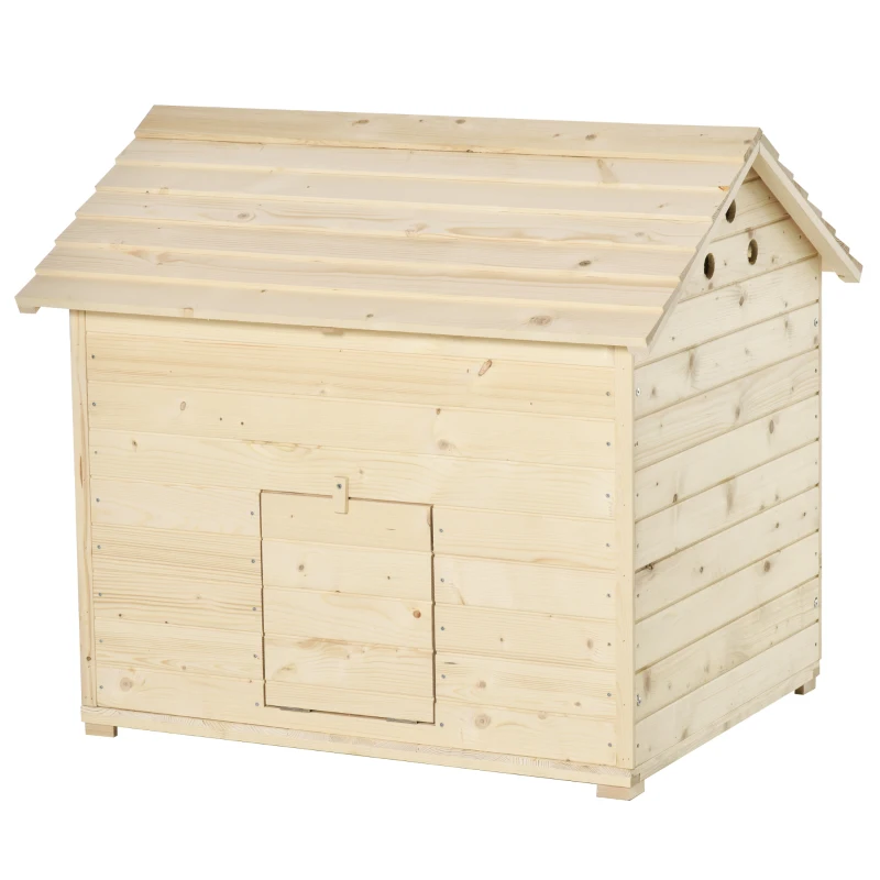 PawHut Wooden Duck House Poultry Coop for 2-4 Ducks with Openable Roof Raised Feet Air Holes Natural