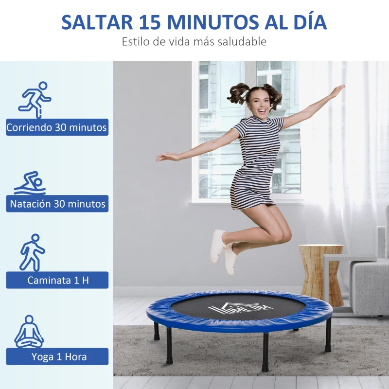 HOMCOM Cama Elástica Fitness Ø100 cm Trampolín de Acero con 36 Resortes con Protector de Borde Incluido para Entrenamiento Interior Carga Máx. 100 kg Negro y Azul