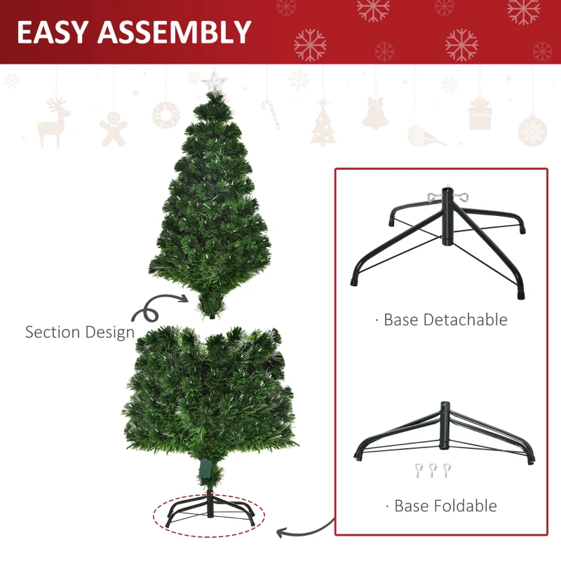 HOMCOM 5ft Prelit Christmas Tree, with Solid Metal Base, 170 Branch Tips, LED Lights Home Holiday Decoration