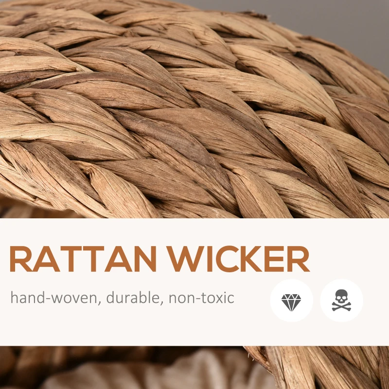 PawHut Patut pentru pisici cu inaltime din zambila de apa si fier cu perna detasabila si lavabila, 50x42x60 cm, maro