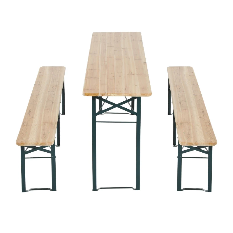 Outsunny Set Birreria da Giardino a 3pz Tavolo con 2 Panche Pieghevole in Legno di Abete