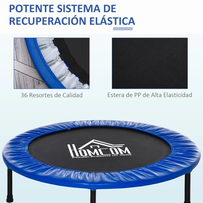 HOMCOM Cama Elástica Fitness Ø100 cm Trampolín de Acero con 36 Resortes con Protector de Borde Incluido para Entrenamiento Interior Carga Máx. 100 kg Negro y Azul